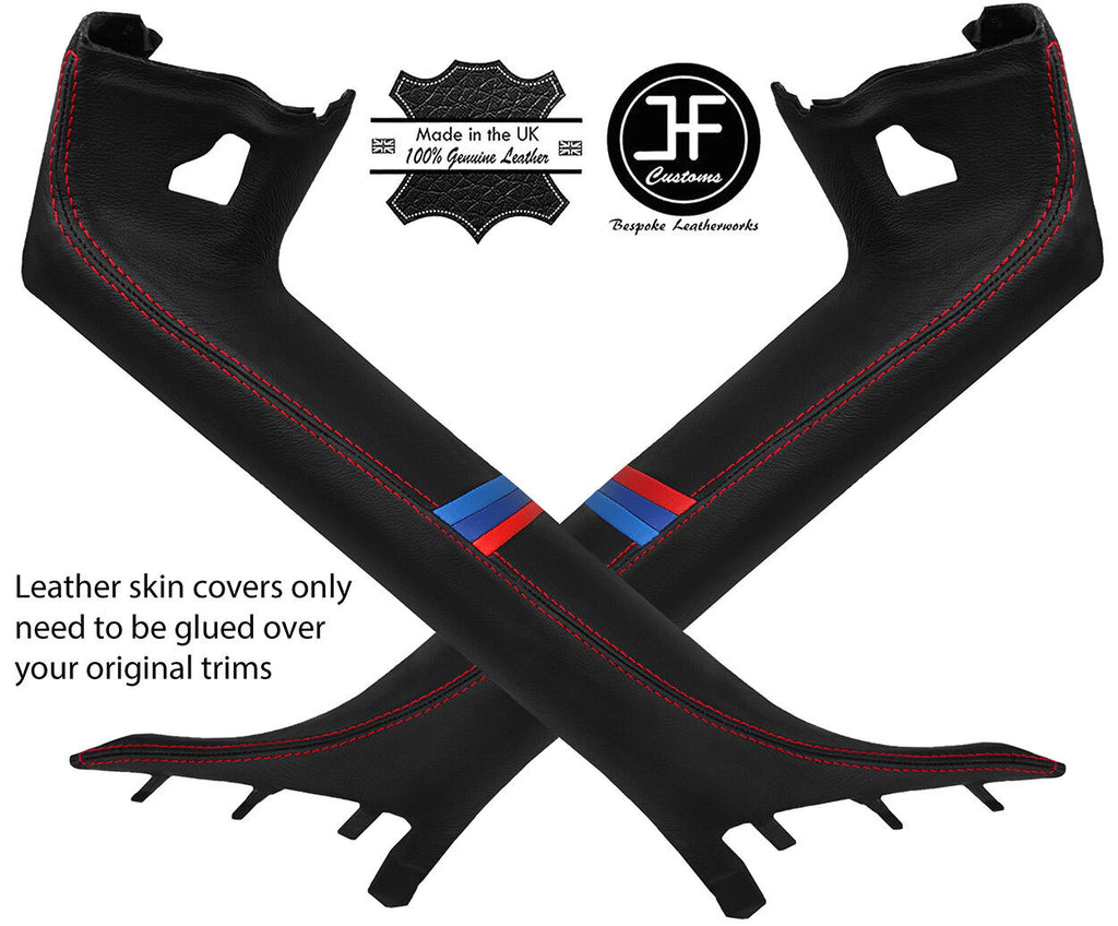 RED STITCH TRI STRIPE 2X A PILLAR REAL LEATHER COVERS FITS BMW Z4 E89 2009-2017