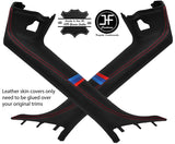 RED STITCH TRI STRIPE 2X A PILLAR REAL LEATHER COVERS FITS BMW Z4 E89 2009-2017