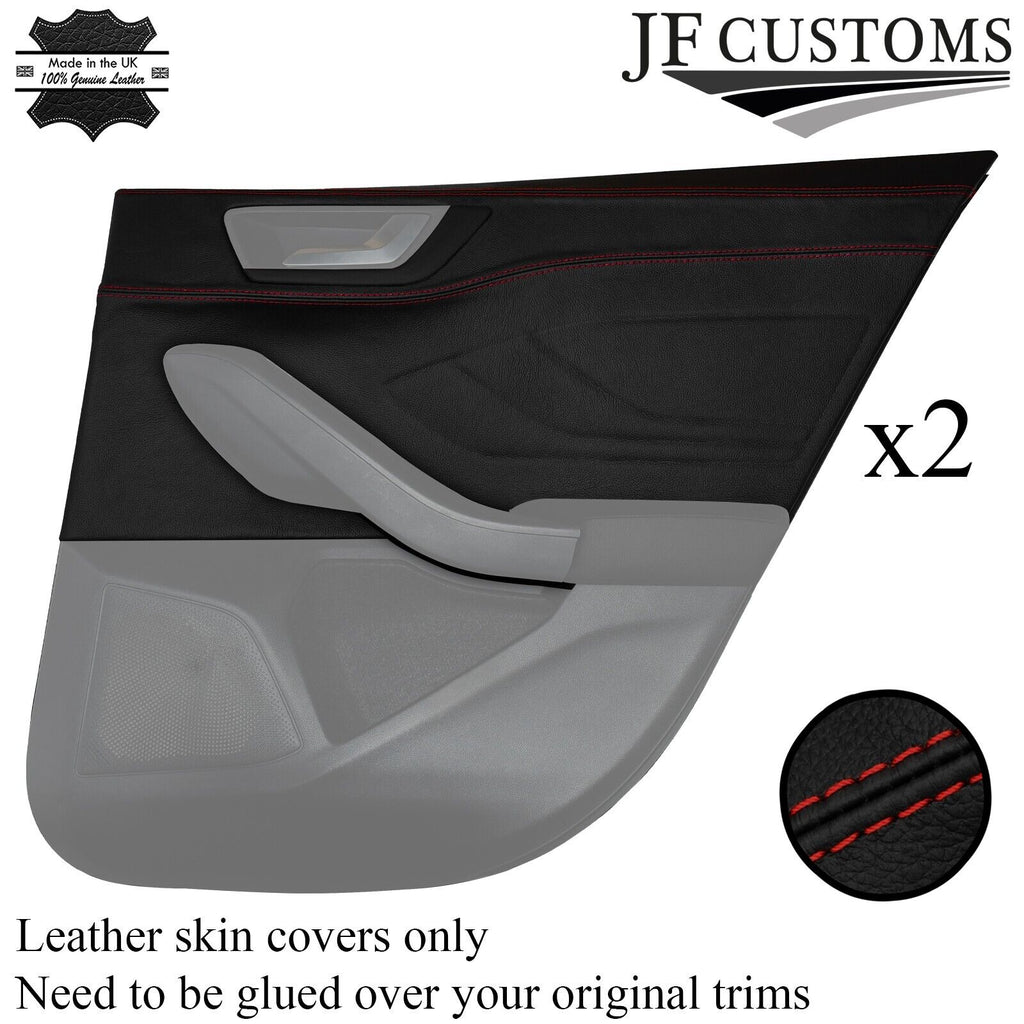 FOR FORD FOCUS MK4 18-20 DARK RED STITCH 2X LEATHER REAR DOOR CARD TRIM COVER