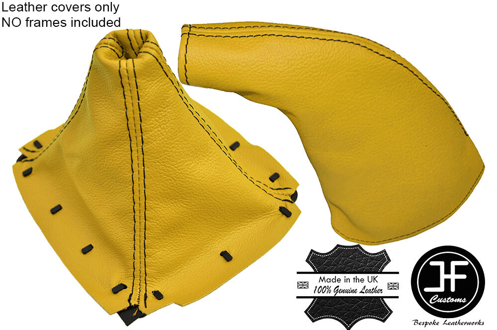 YELLOW LEATHER BLACK STITCH GEAR & HANDBRAKE GAITER FITS MAZDA MX5 MK1 89-97