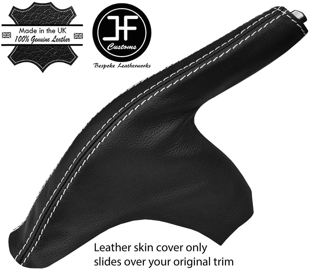 WHITE STITCH REAL LEATHER SLIM HANDBRAKE GAITER COVER FOR FORD FIESTA MK7 08-13