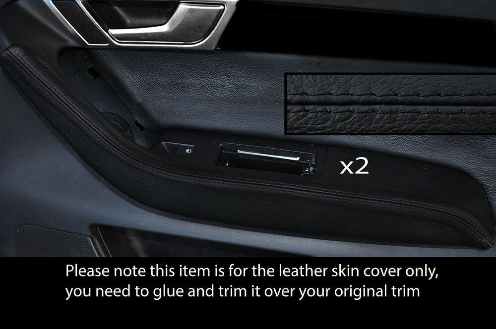 BLACK STITCHING 2X REAR DOOR HANDLE ARMREST SKIN COVERS FITS AUDI A6 C6 05-11