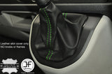 GREEN  STITCHING MANUAL LEATHER GEAR GAITER FITS VW T6 TRANSPORTER 2016-2017+