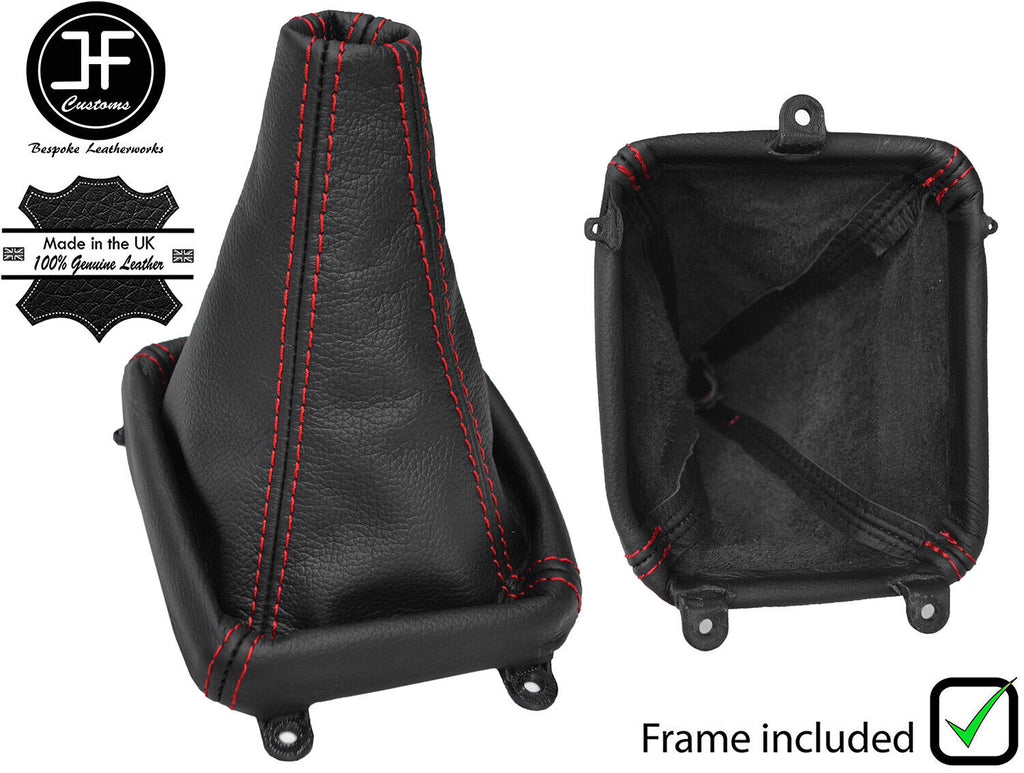 RED STITCH LEATHER GEAR GAITER+PLASTIC FRAME FOR MITSUBISHI SHOGUN MK3 00-06