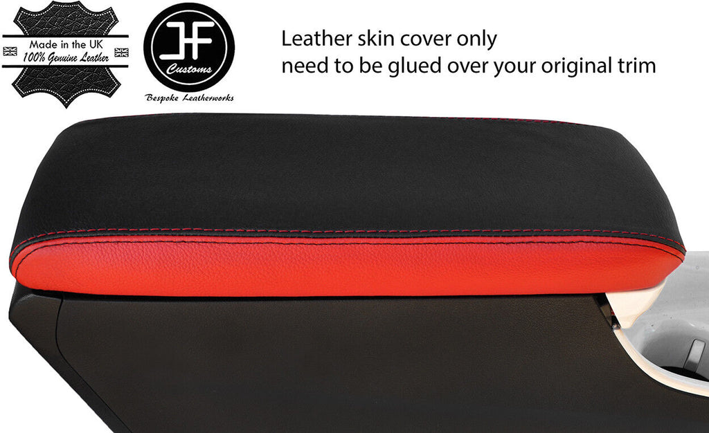 BLACK & RED ARMREST LID 2 TONE REAL LEATHER COVER FITS TOYOTA PRIUS 16-18