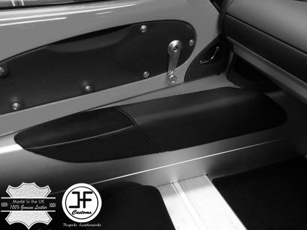 BLACK STITCH 2X DOOR SILL REAL LEATHER & SUEDE COVERS FOR LOTUS ELISE EXIGE S1