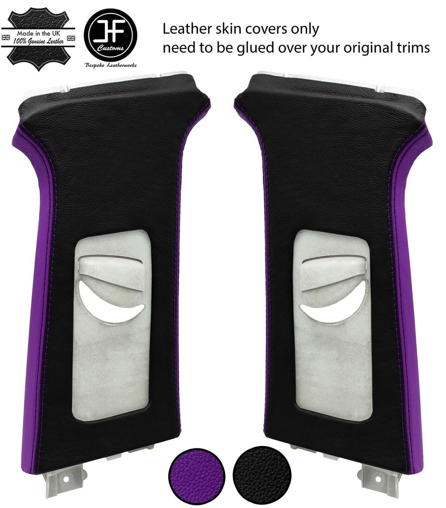 BLACK PURPLE LEATHER 2X UPPER B PILLAR COVERS FOR SEAT LEON MK2 1P 2005-2011