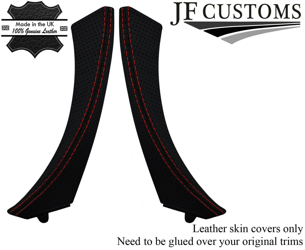 D RED STITCH PERFORATED LEATHER 2X FRONT DOOR HANDLE COVER FOR BMW E90 E9X