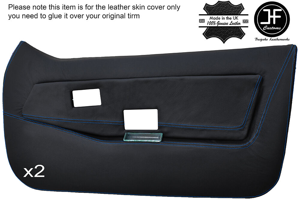 BLUE STITCH 2X FRONT FULL DOOR CARD LEATHER COVERS FITS LOTUS ELITE ECLAT S1