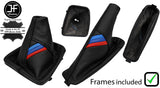 BLACK LEATHER TRI STRIPE MANUAL GAITER SET +PLASTIC FRAME FOR BMW 3 E36 91-99