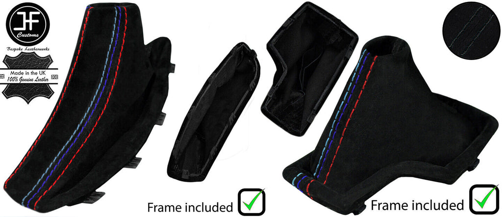 BLACK & TRI STITCH SUEDE AUTOMATIC GAITER SET+PLASTIC FRAME FOR BMW X3 E83 03-10