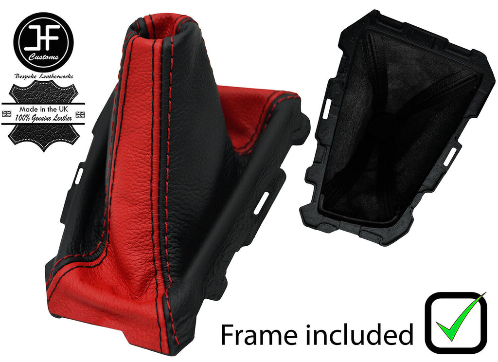 BLACK & RED LEATHER GEAR GAITER + PLASTIC FRAME FITS FORD FOCUS MK3 2012-2015