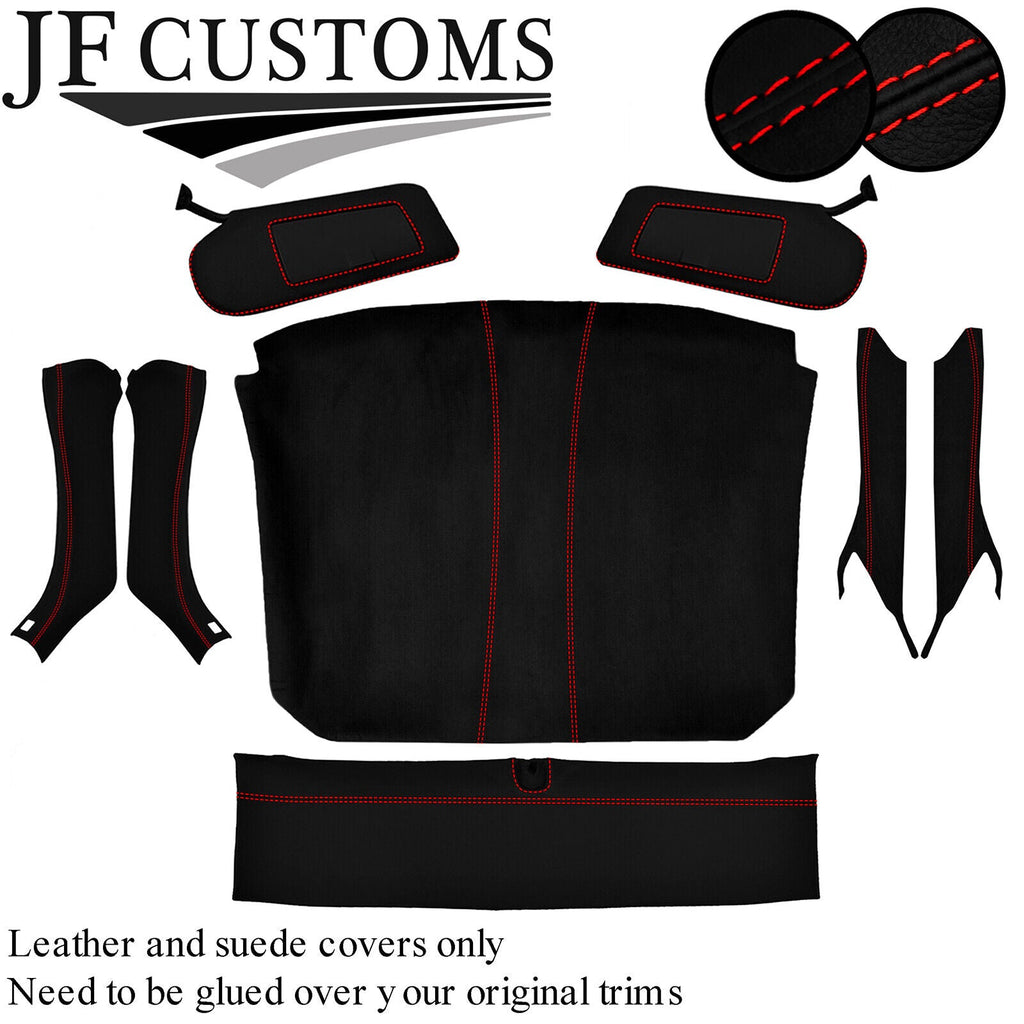RED STITCH LEATHER COVERS FOR CORVETTE C6 05-13 INTERIOR TOP RECOVERY KIT