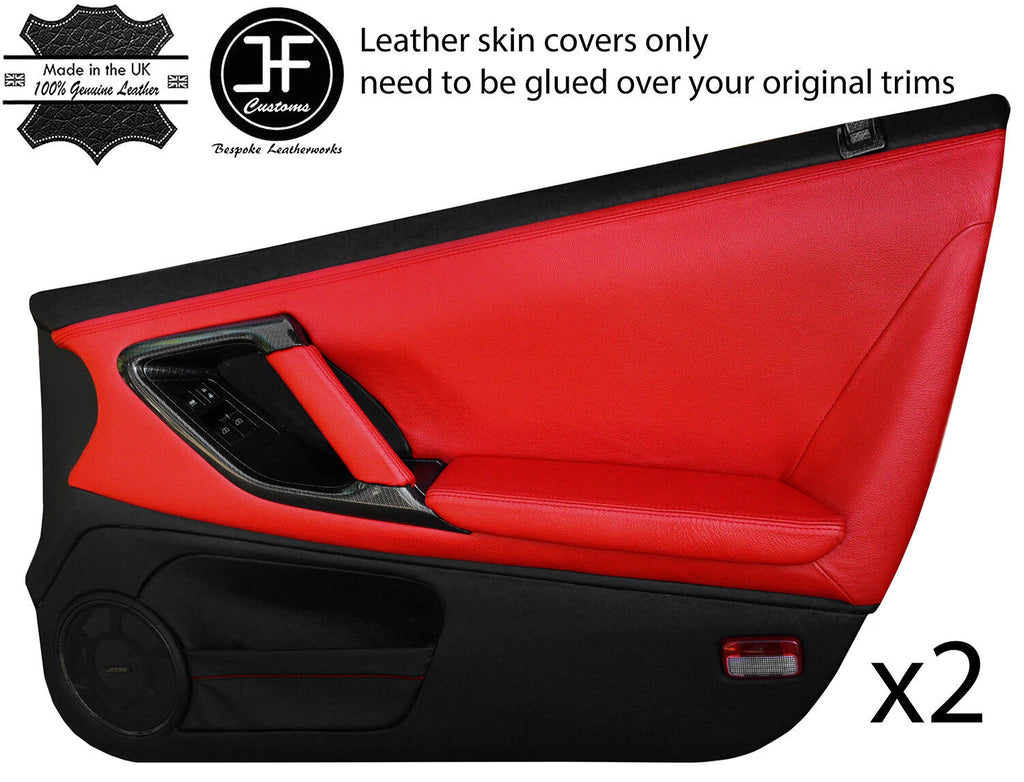 BLACK & RED LEATHER 2X FULL DOOR CARD COVERS FITS NISSAN GT-R GTR R35 09-2017