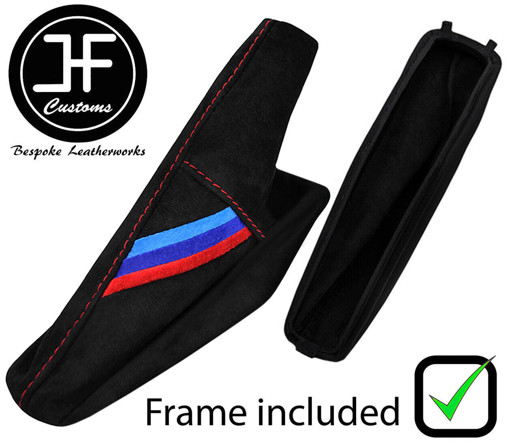 RED STITCH TRI STRIPE SUEDE HANDBRAKE GAITER +PLASTIC FRAME FOR BMW 5 E34 87-97