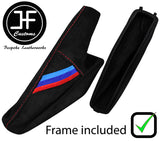 RED STITCH TRI STRIPE SUEDE HANDBRAKE GAITER +PLASTIC FRAME FOR BMW 5 E34 87-97