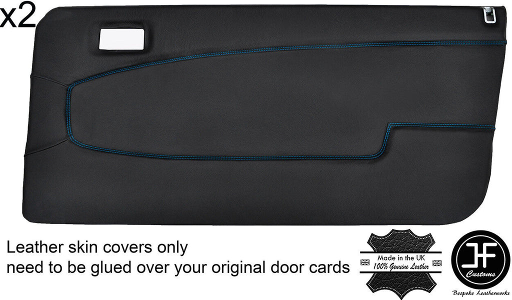 BLUE STITCH 2X FRONT DOOR CARD LEATHER COVERS FITS LANCIA BETA VOLUMEX COUPE