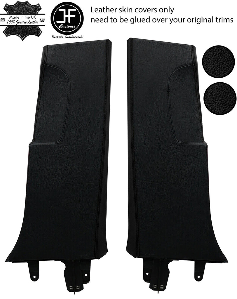 BLACK BLACK REAL LEATHER  2X LOWER B PILLAR COVERS FOR SEAT LEON MK2 1P 2005-11
