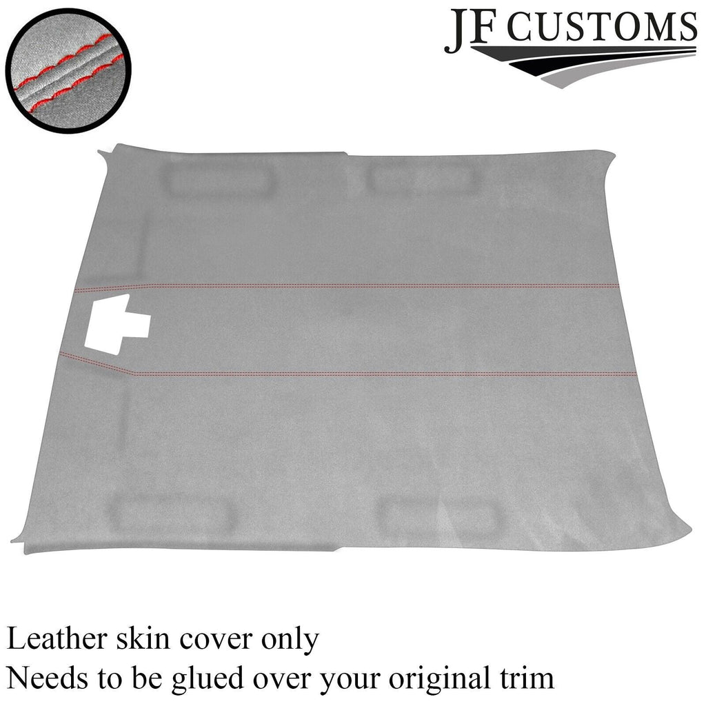 RED STITCH LUXE SUEDE L GREY HEADLINER COVER FITS FORD SIERRA COSWORTH 3 DR