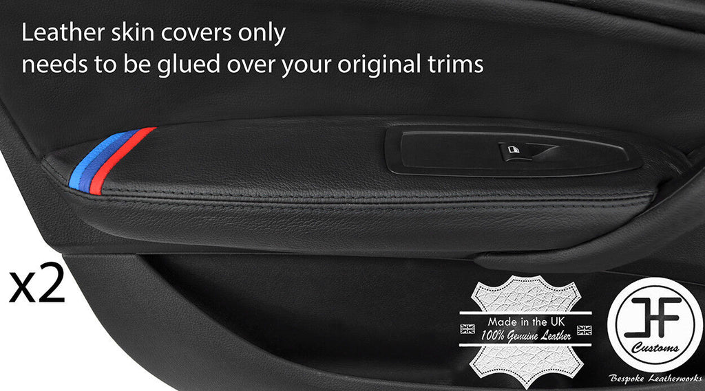 BLACK STITCH TRISTRIPE 2X FRONT DOOR ARMREST LEATHER COVER FOR BMW F20 F21 11-17