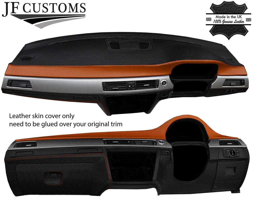 BLACK & BROWN DASH DASHBOARD LEATHER COVER FOR BMW 3 SERIES E90 E91 E92 E93