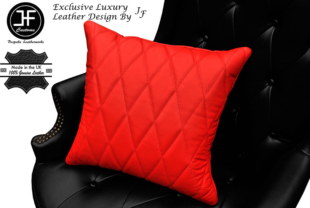 RED GENUINE LEATHER 1X EXCLUSIVE LUXURY CUSHION DIAMOND STITCH PADDED 18"x18"