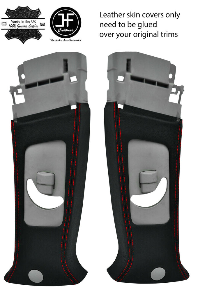 RED STITCH 2X UPPER B PILLAR LEATHER COVERS FOR MITSUBISHI LANCER EVO 10 X