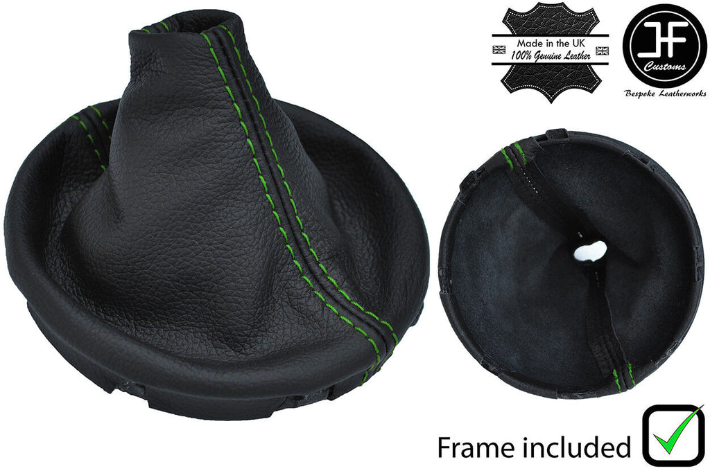 GREEN STITCH LEATHER GEAR GAITER+PLASTIC FRAME FOR VW T5 TRANSPORTER CARAVELLE