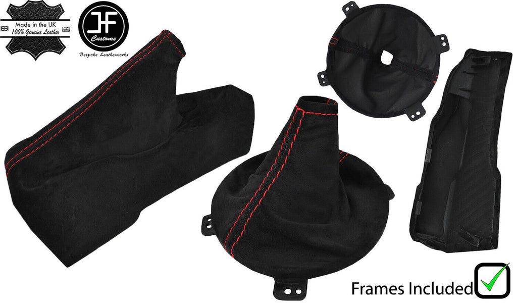 RED STITCH SUEDE MANUAL GAITER SET + PLASTIC FRAME FOR SUBARU BRZ 2012-2018