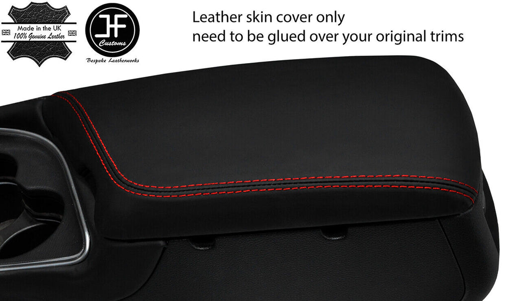 RED STITCH NAPPA SMOOTH REAL LEATHER ARMREST COVER FOR DODGE CHALLENGER 15-19