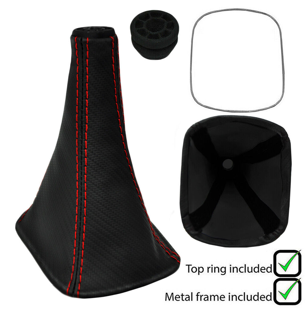 RED  STITCH CARBON VINYL GEAR GAITER+METAL FRAME+TOP RING FOR TOYOTA MR2 00-07
