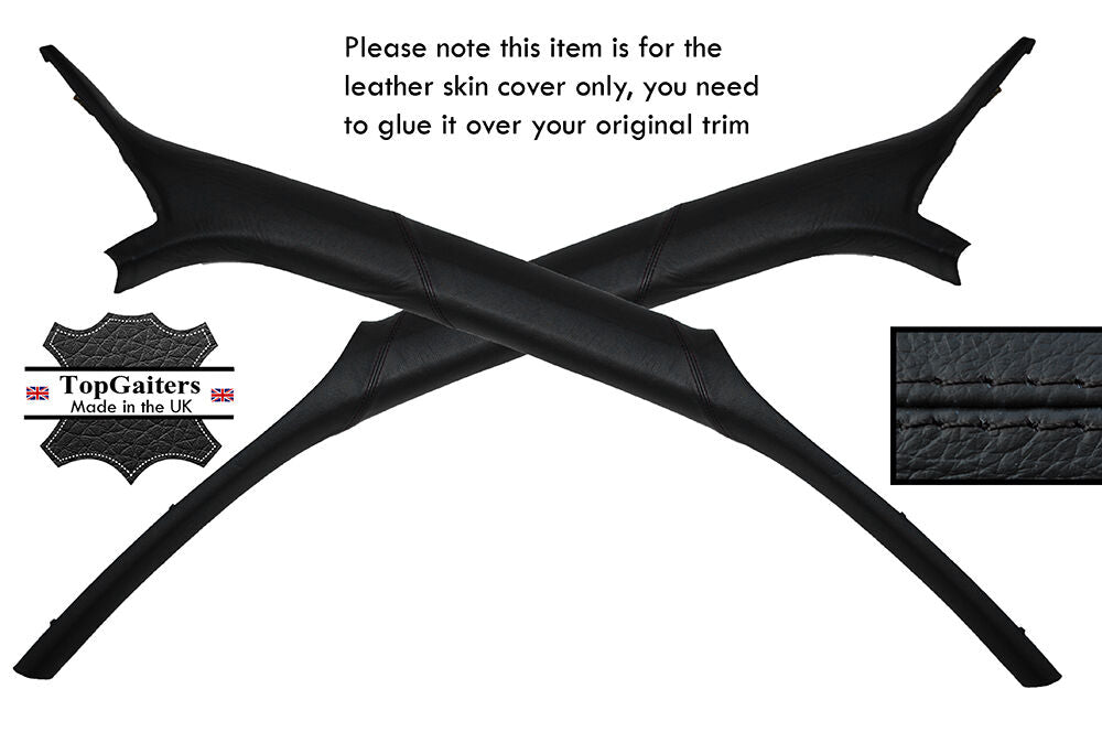 BLACK STITCH 2X A PILLARS LEATHER SKIN COVERS FITS FORD FOCUS MK1 98-04 5 DOOR
