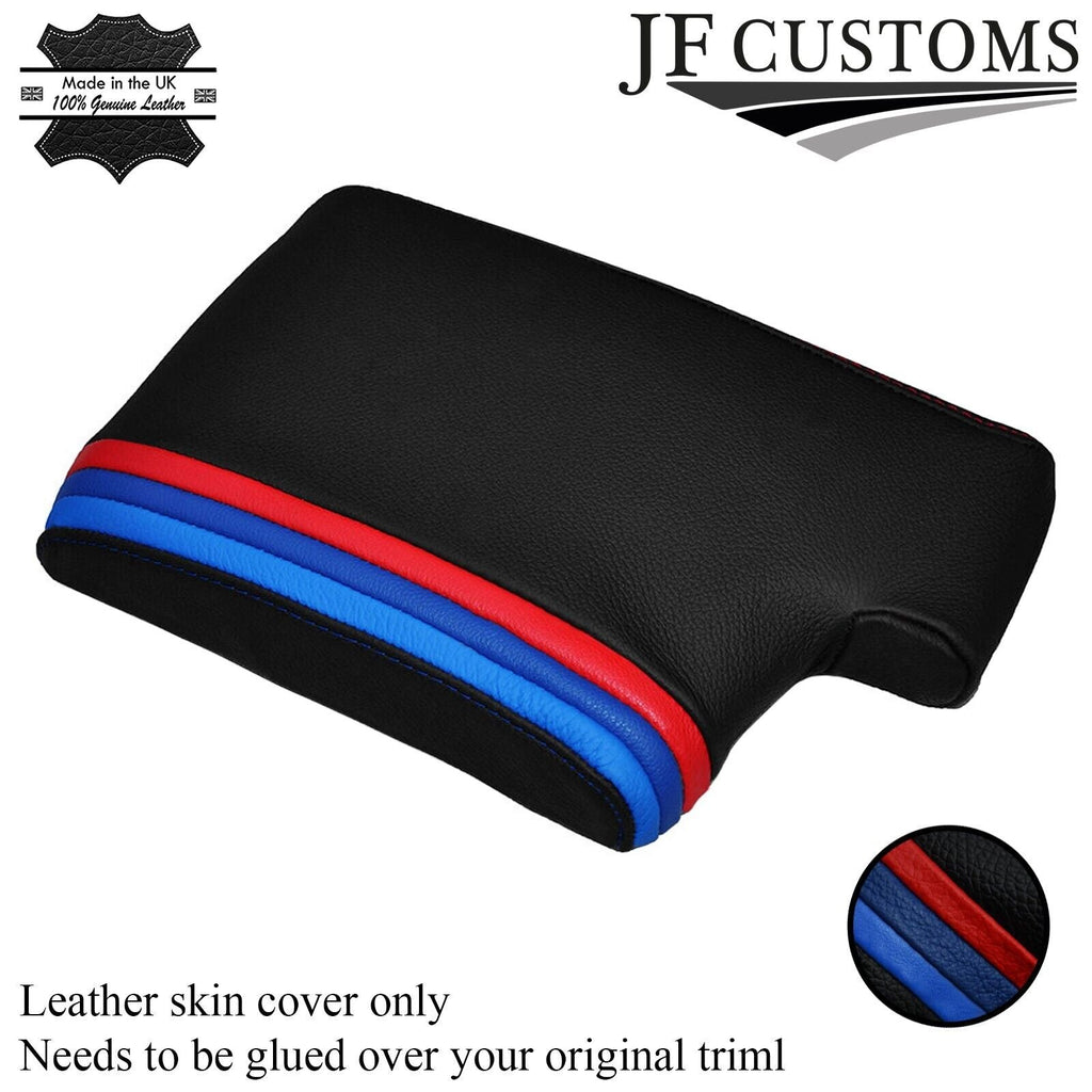LONG TRI STRIPES BLUE STITCH ARMREST COVER FITS BMW 3 SERIES E90 E91 E92 E93
