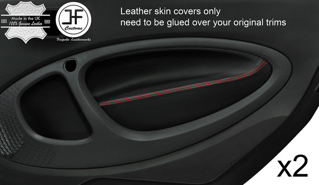 RED STITCH 2X FRONT DOOR CARD TRIM LEATHER COVER FITS SMART FORTWO 453 14-19