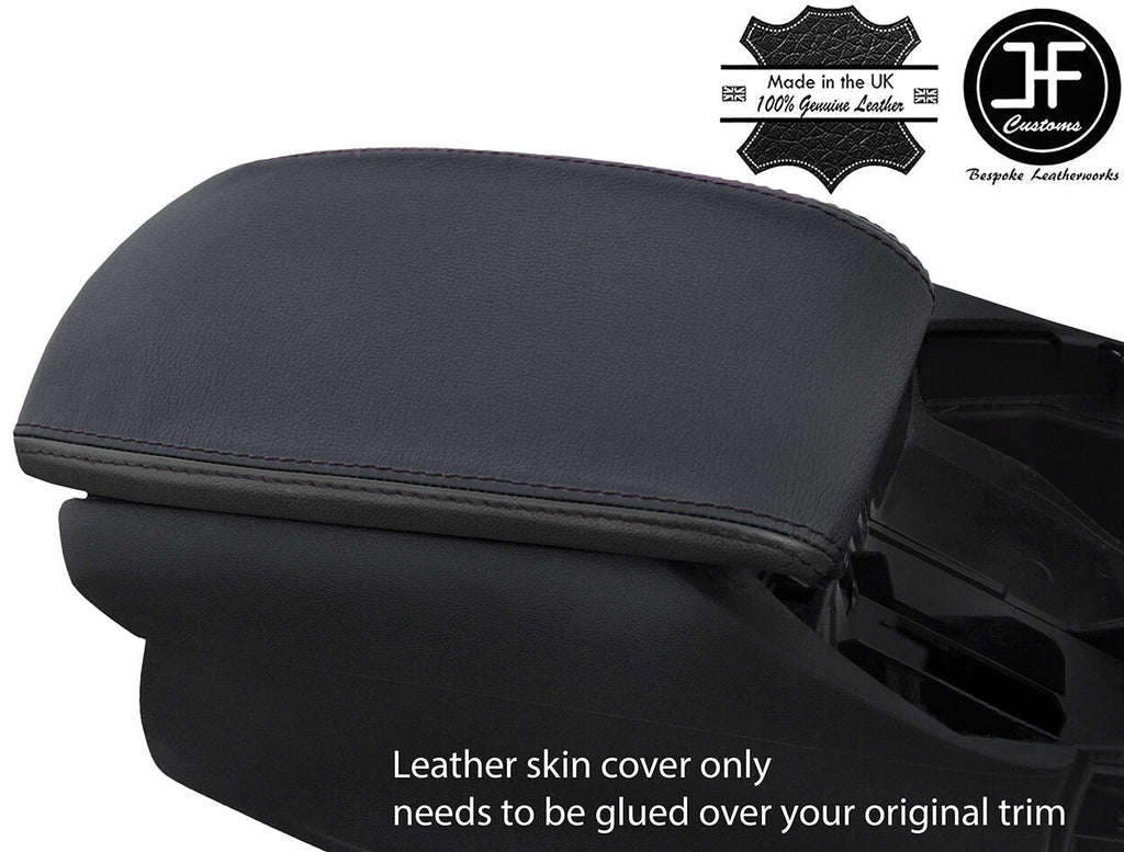 BLACK & BLACK REAL LEATHER ARMREST LID COVER FITS CITROEN DS5 2011-17 CUSTOM NEW