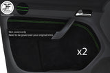 GREEN STITCH 2X FRONT DOOR CARD TRIM SUEDE COVERS FOR VW CADDY MK3 2005-2015