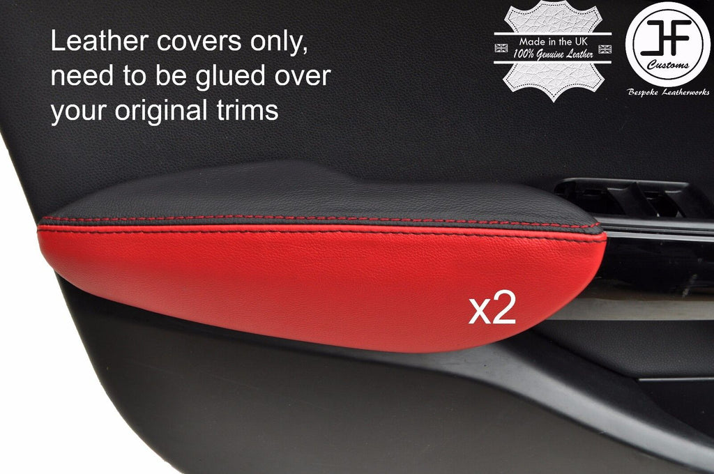 BLACK & RED LEATHER 2X FRONT DOOR ARMREST COVERS FOR BMW MINI COOPER F55 14-17