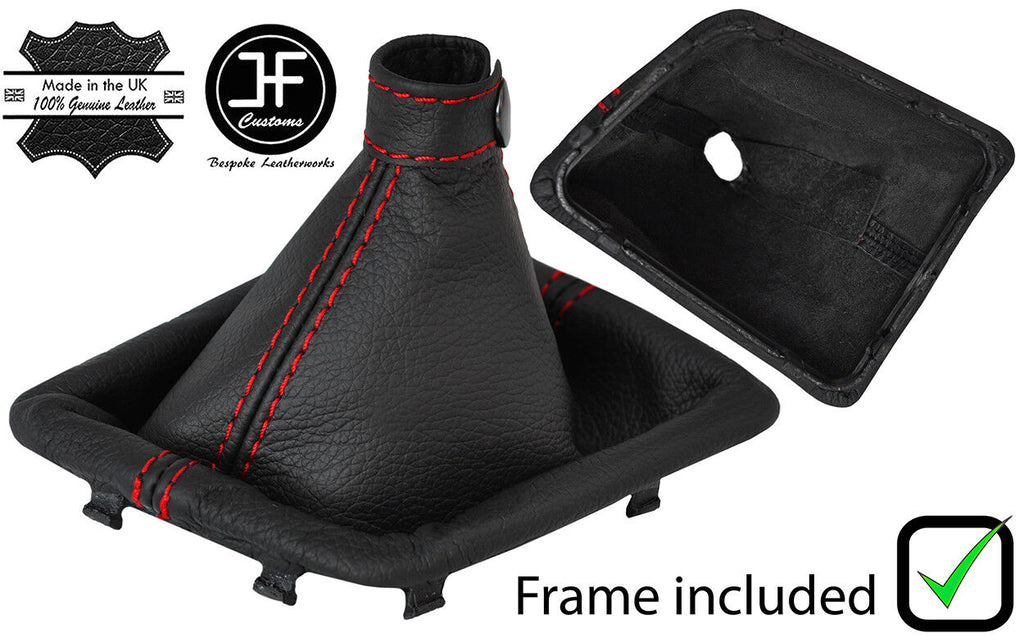 RED STITCH REAL LEATHER GEAR GAITER+PLASTIC FRAME FITS HYUNDAI I20 2015-2018