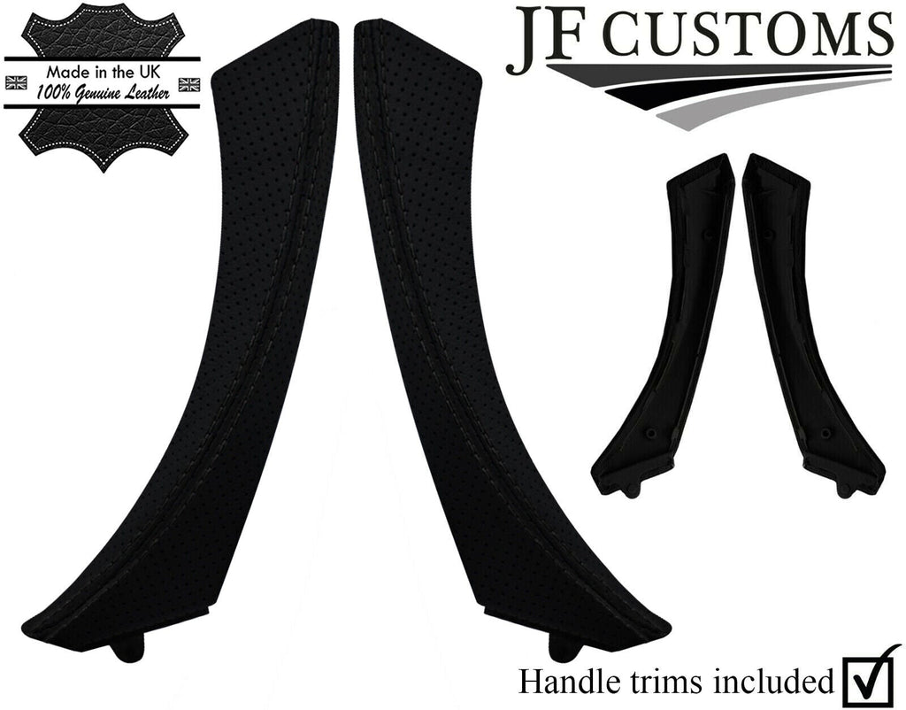 BLACK STITCH PERFORATED LEATHER 2X REAR DOOR HANDLE TRIM+COVER FOR BMW E90 E91