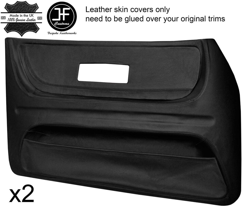 BLACK LEATHER 2X FRONT FULL  DOOR CARD TRIM COVERS FITS SAAB 900 CLASSIC 78-93