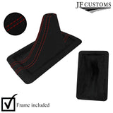 DARK RED DOUBLE STITCH SUEDE GEAR GAITER + PLASTIC FRAME FOR FORD MUSTANG 05-09