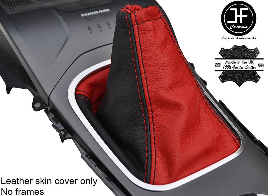 BLACK & RED TOP GRAIN LEATHER MANUAL GEAR GAITER FOR TOYOTA AVENSIS 15-18