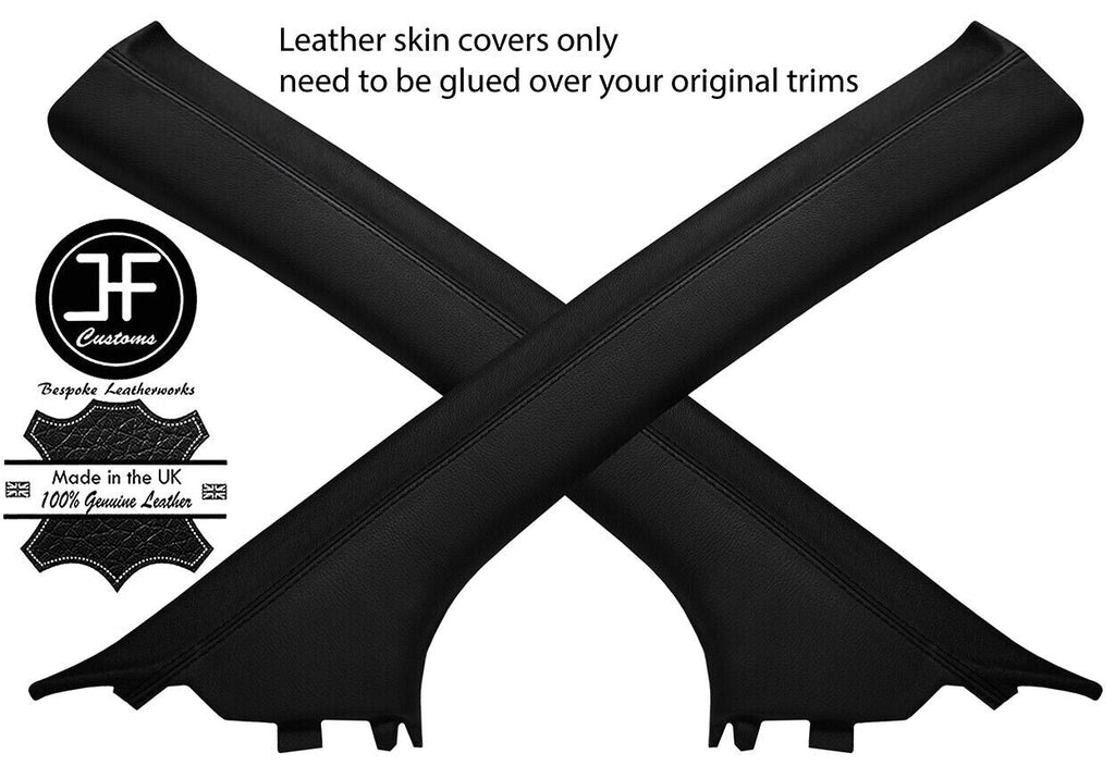 BLACK & BLACK 2X A POST PILLAR REAL LEATHER COVERS FITS HONDA CRV 2006-2012