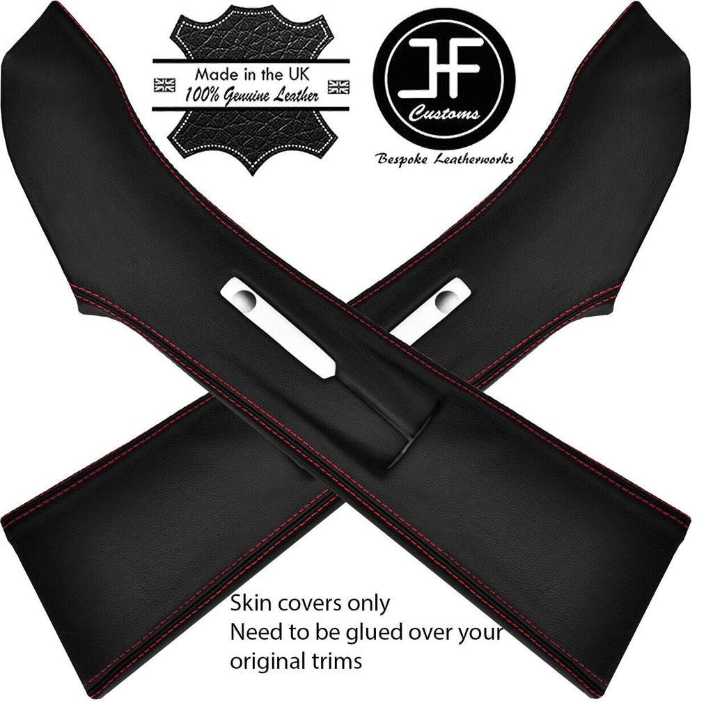 RED STITCH LEATHER 2X UPPER B PILLAR COVERS FITS VW T6 TRANSPORTER 2016-2019