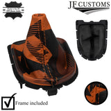 FITS FORD MUSTANG 15-19 ORANGE STITCH UV PRINTED LEATHER GEAR GAITER + FRAME