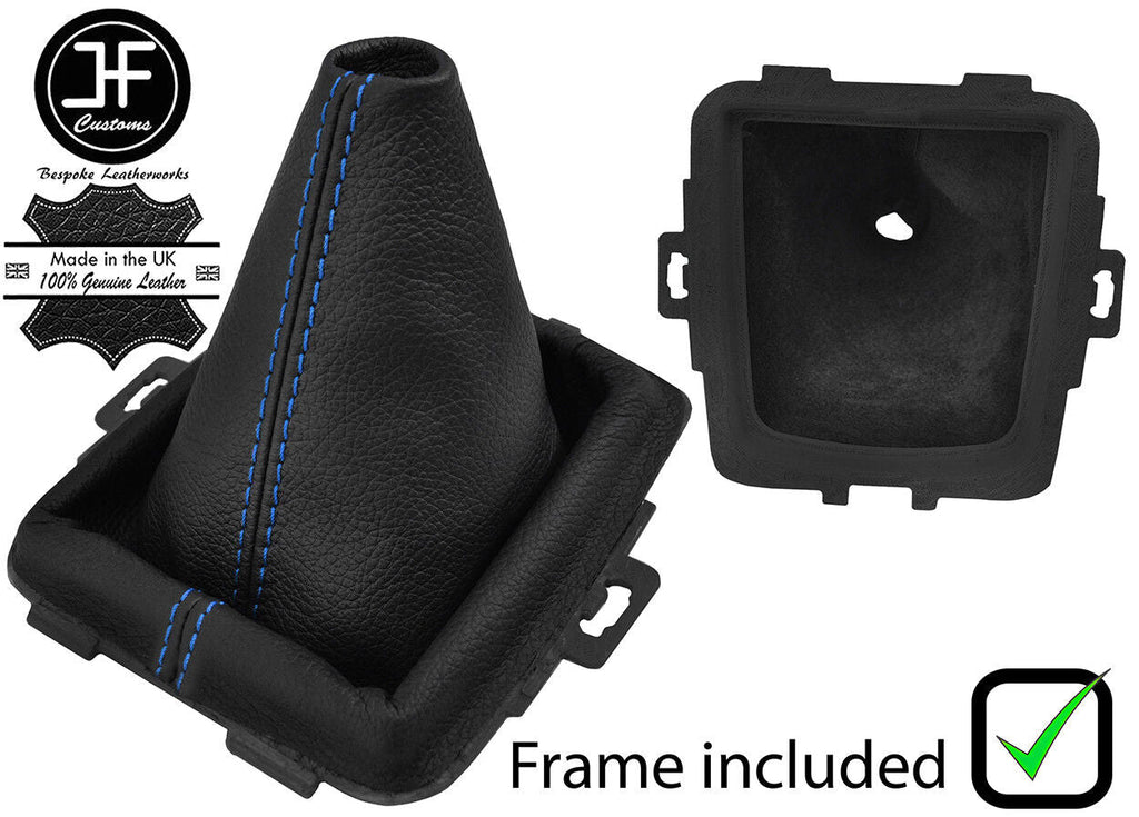 BLUE STITCH LEATHER MANUAL GEAR GAITER+PLASTIC FRAME FOR FORD FIESTA MK7 08-13