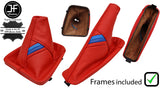 RED LEATHER TRI STRIPE MANUAL GAITER SET +PLASTIC FRAME FOR BMW 3 E46 3 99-05