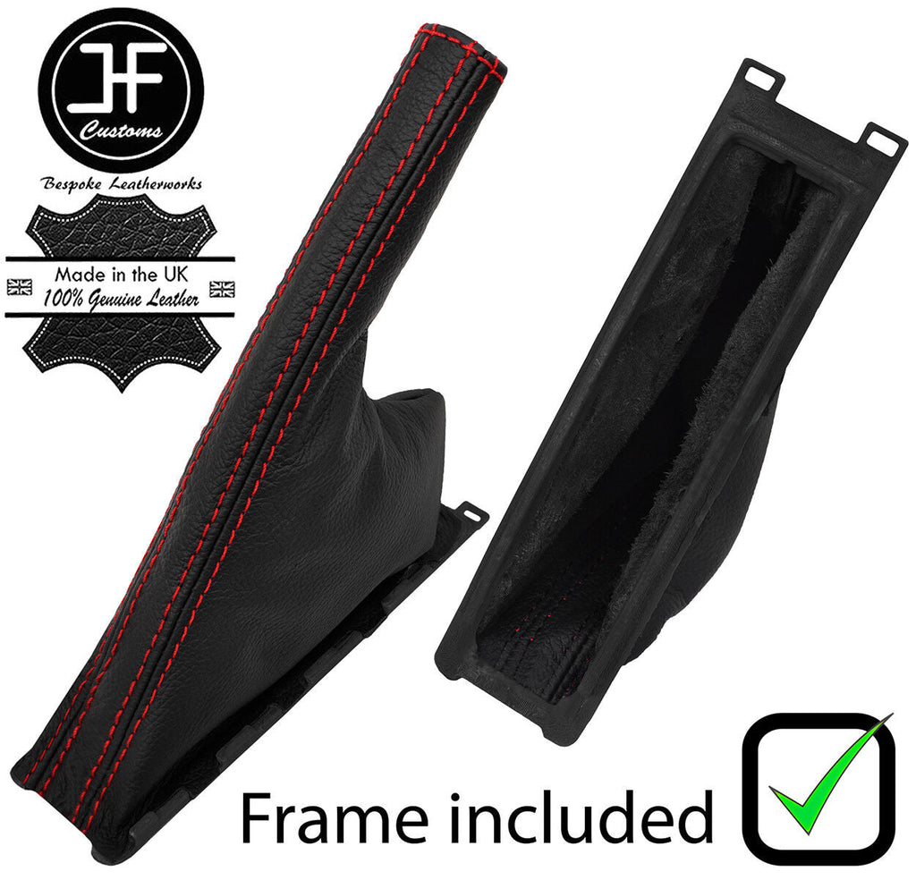 RED STITCH LEATHER HANDBRAKE GAITER + PLASTIC FRAME FOR SAAB 95 9-5 1997-2010