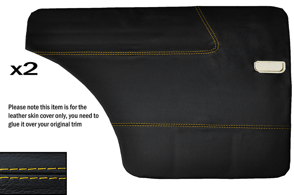 YELLOW STITCH 2X REAR DOOR CARD LEATHER SKIN COVERS FITS FORD 100E CUSTOM NEW