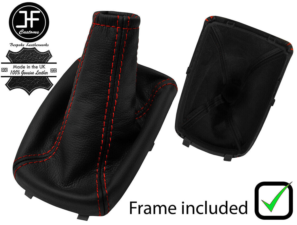RED STITCH LEATHER GEAR GAITER+PLASTIC FRAME FITS CHEVROLET NUBIRA 05-10